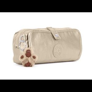 NWT: Kipling “Wolfe” Metallic Pencil Pouch with Monkey Keychain